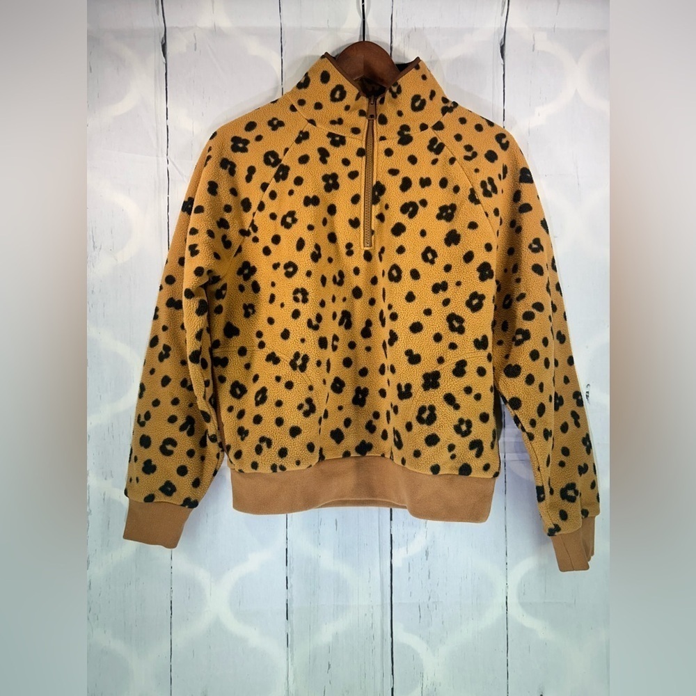 Madewell Better Fleece Womens Half Zip Sweatshirt Long Sleeve Cheetah Print Sz S - Picture 4 of 11